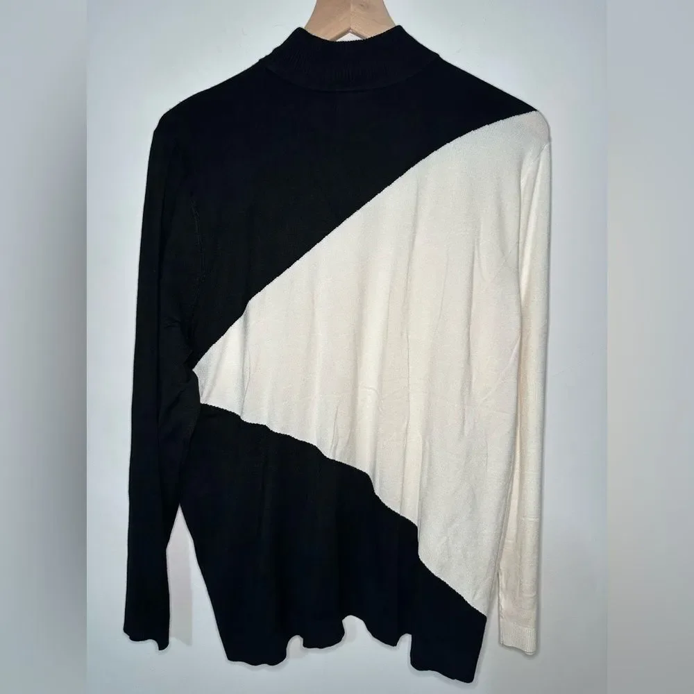 Chico's Colorblock Mock Neck Long Sleeves Sweater Size 4 US XXL Basic Minimalist